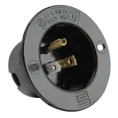 Best Choice Legrand 5278SSBK Straight Blade Flanged Inlet 3wire 15A 125V - Black