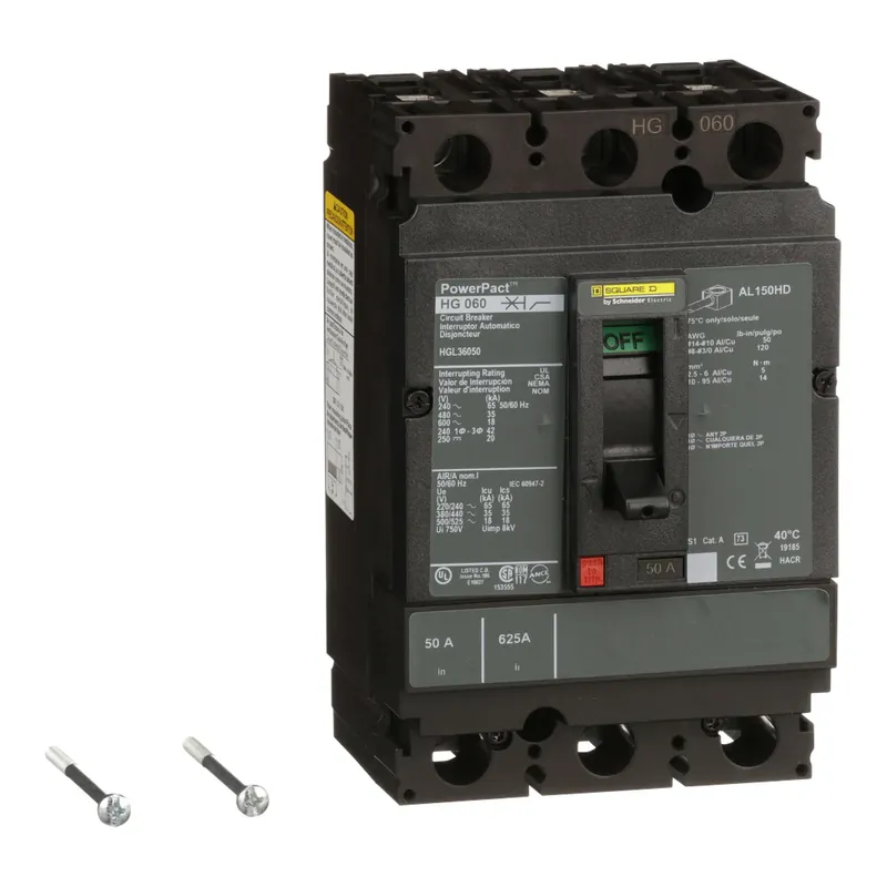 Square D HGL36050 600 Volt 50 Amp Molded Case Circuit Breaker Top Rated