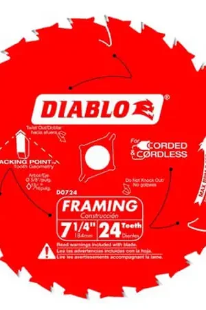 Fresh Stock Diablo D0724W 7-1/4 24 Tooth Wormdrive Framing Saw Blade