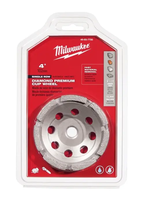 New Arrival Milwaukee 49-93-7700 Diamond Cup Wheel Single Row 4 in