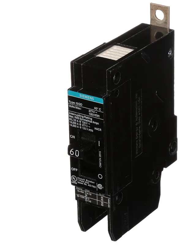 Reduced Price Siemens BQD160 1-Pole 60 Amp 277 VAC 14 kA Molded Case Circuit Breaker