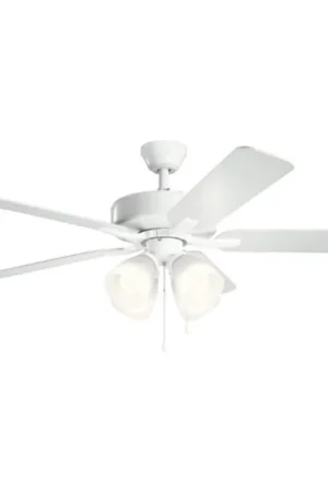 Authentic Kichler Lighting 330016WH Basics Pro Premier 52W 4-Light 5-Blade Medium E-26 LED Ceiling Fan in White