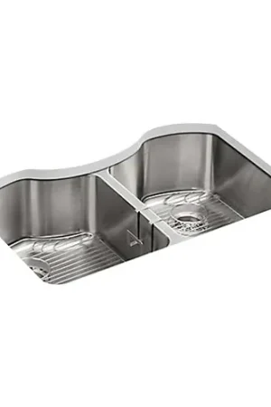 New Arrival Kohler K-3843-NA Octave 18 ga Stainless Steel Double-Bowl Undermount Kitchen Sink