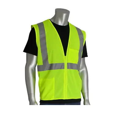 Flash Sale PIP 302-0702Z-LY/L Hi-Vis Yellow Zipper 2 Pockets Large Vests