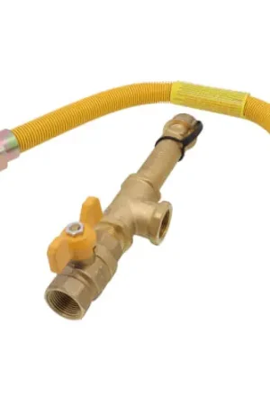 Brand New Webstone H-22443-24-FP Gas Sediment Trap Kit Forged Brass Full Port Gas Ball Valve w/ 3 Tee Fitting, Cap & 24 x 3/4 Gas Flex Line