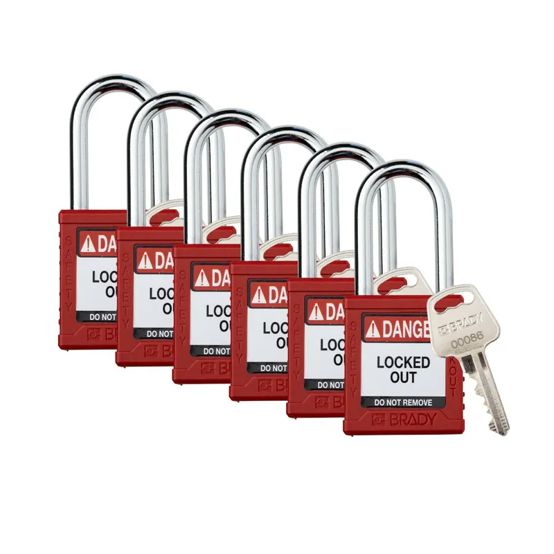 Brady SDPL-RED-38ST-KA6 Plastic Padlock 1.5 in Steel Shackle Red Keyed Alike Secure Checkout