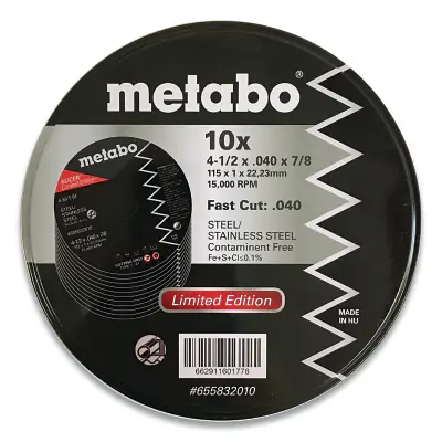 Metabo 655832010 Limited Edition Slicer Fast Cut Wheel, 4-1/2 in dia x 0.040 in Thick, 7/8 in Arbor, A60TBF Budget